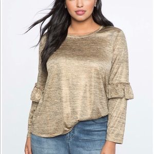 Foil Jersey Long Sleeve Tee with Ruffle Detail